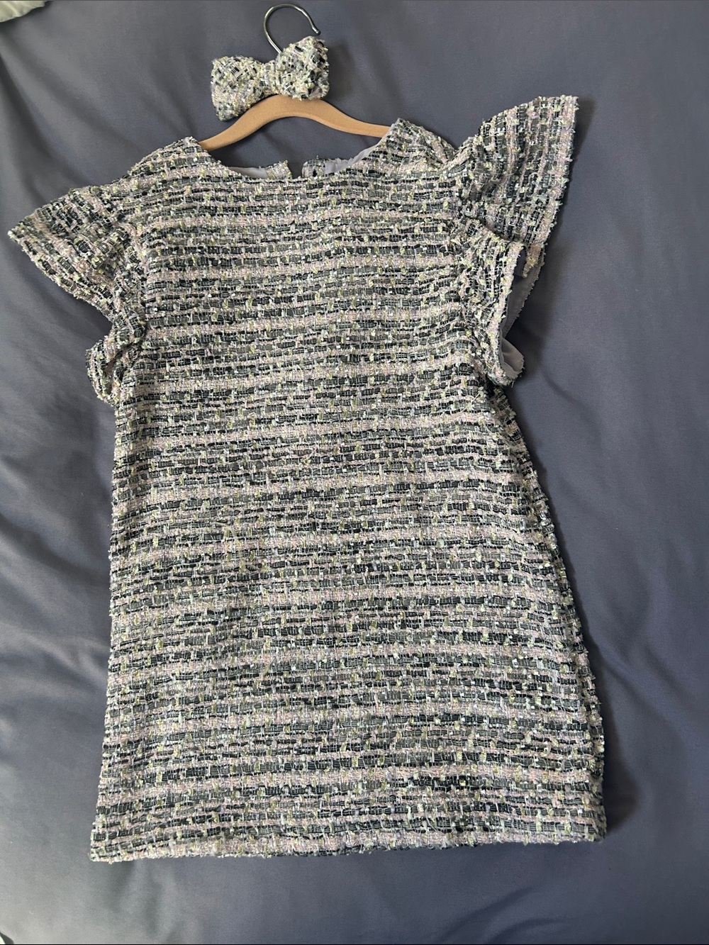 Janie and Jack Mini Tweed Shift Dress in Gray and Navy